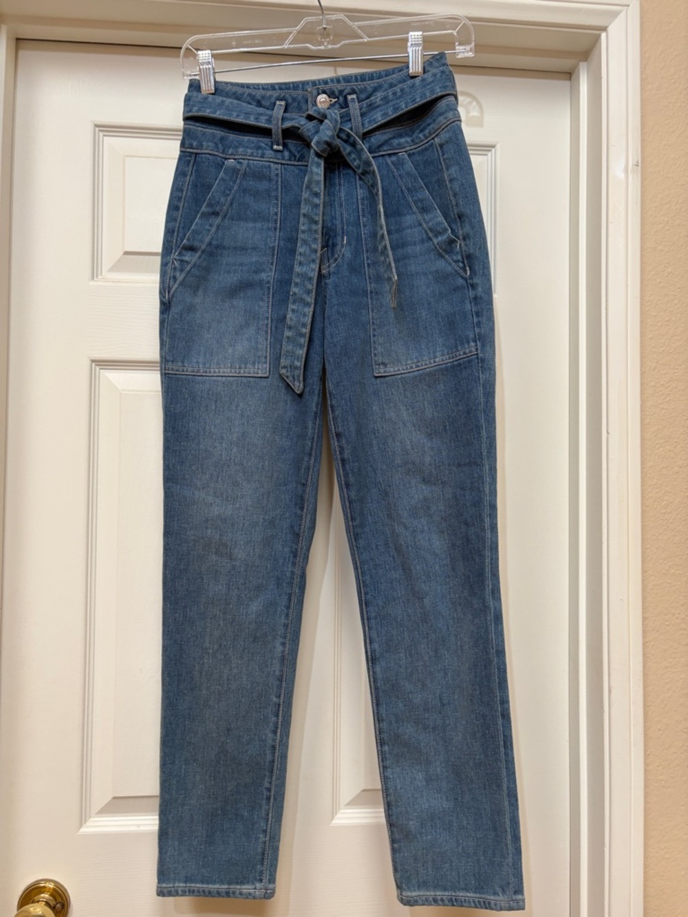 Veronica Beard Blue High-Rise Tie-Waist Denim Jeans